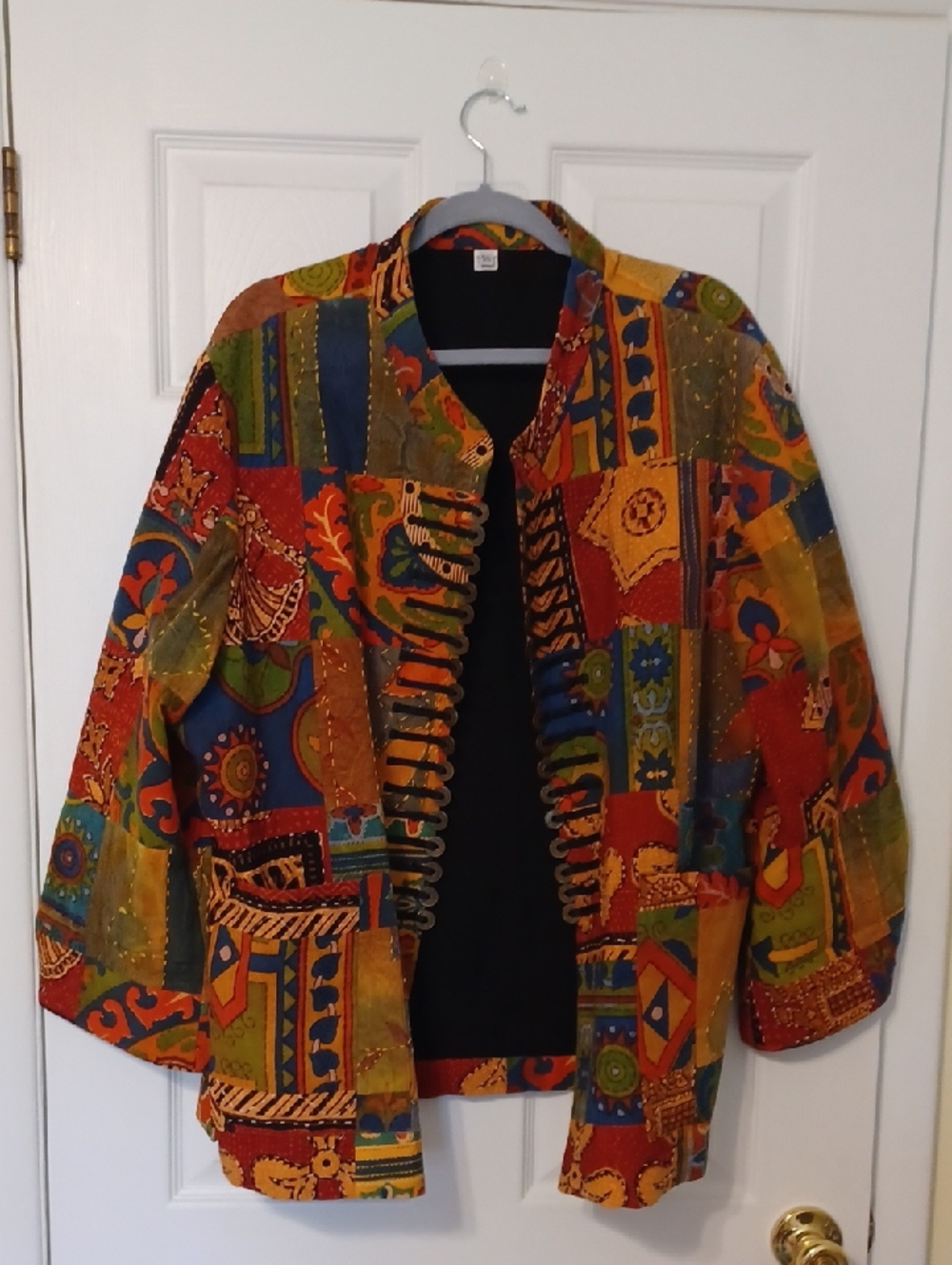Vintage Sz XXL, One of a Kind Kantha Jacket, Metal Coin Buttons